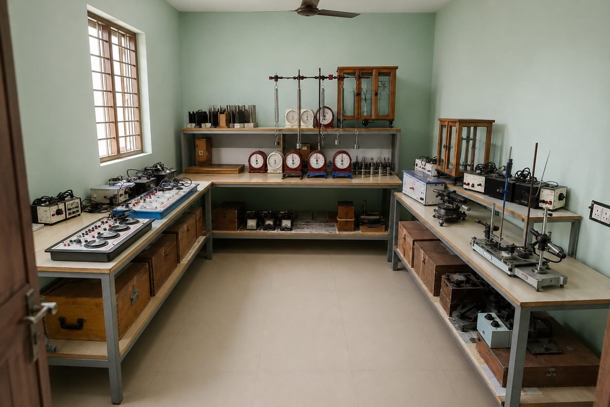 Physics laboratory at BSR Degree College with instruments and measuring apparatus