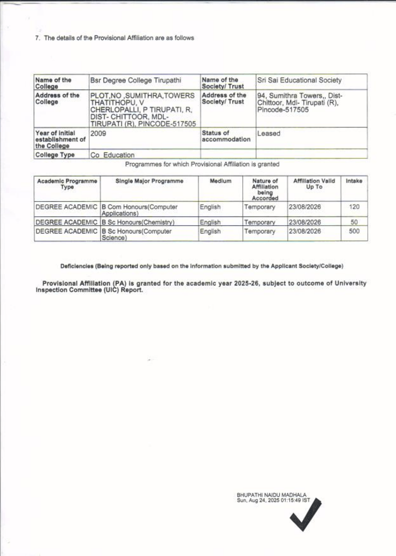 AFFILIATION ORDER 25-26-2