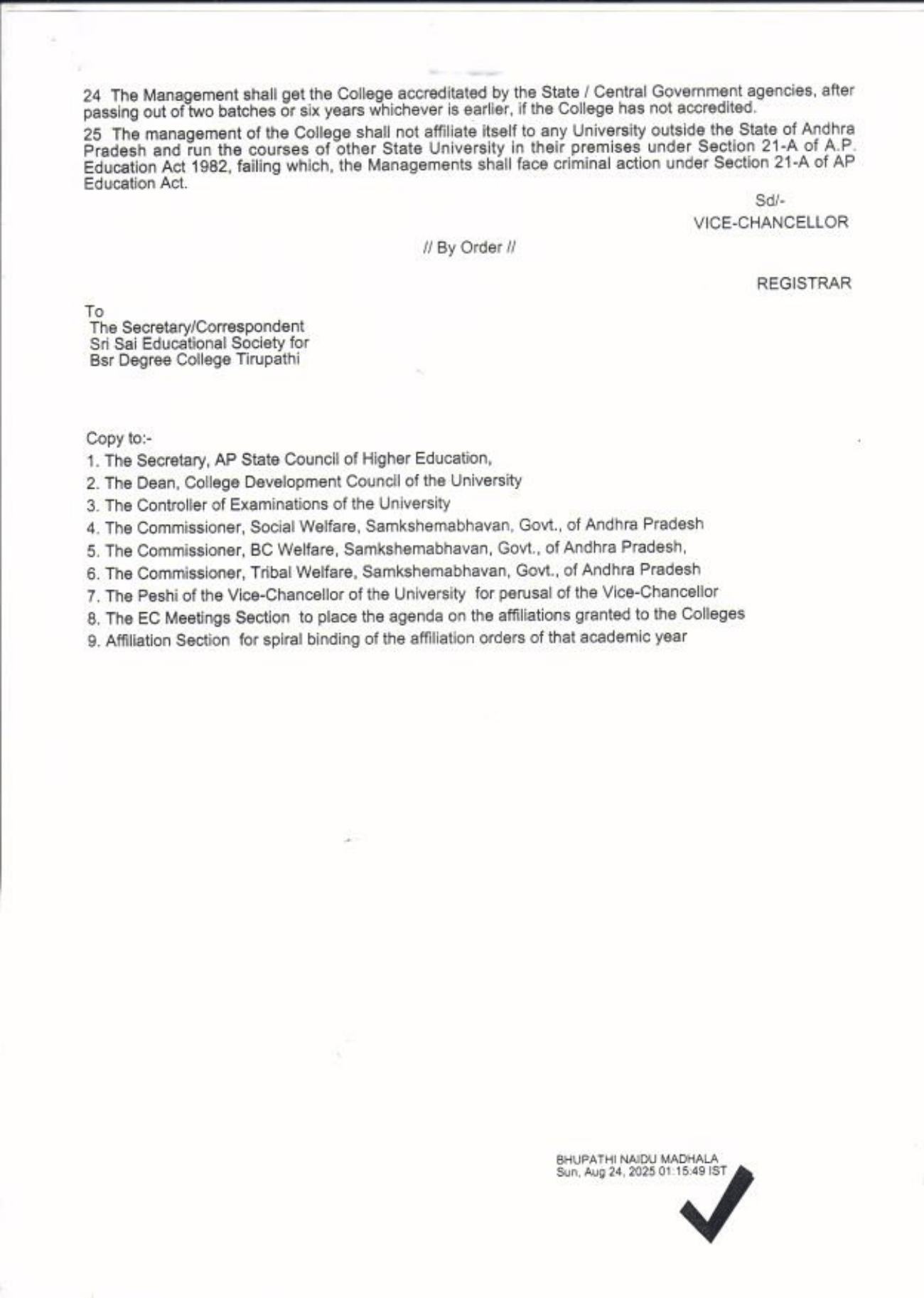 AFFILIATION ORDER 25-26-4